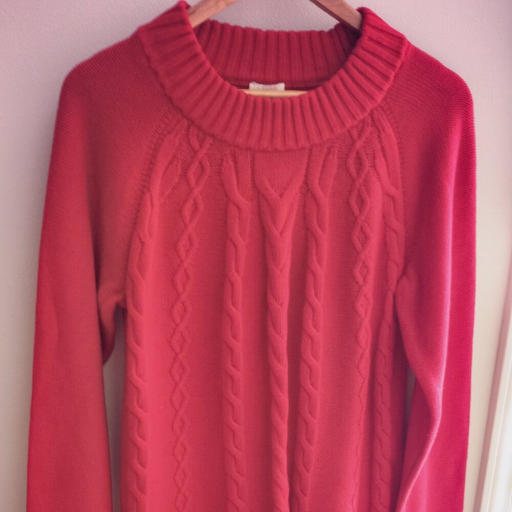 Talbots Red Cable-Knit Crewneck Sweater